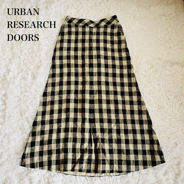 アーバンリサーチドアーズ URBAN RESEARCH DOORS 人気 リネンギンガムフレアスカート ロング丈 チェック柄 M