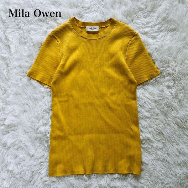 ミラオーウェン Mila Owen 半袖 オーガニックコットン リブニット Tシャツ カットソー 無地 シンプル イエロー