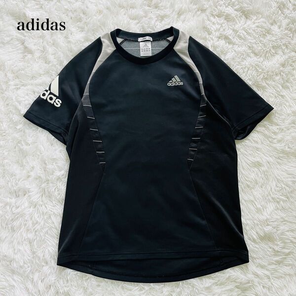 アディダス adidas 半袖Tシャツ スポーツ トレーニング メッシュ Lサイズ 黒 ブラック プリントロゴ CLIMACOOL