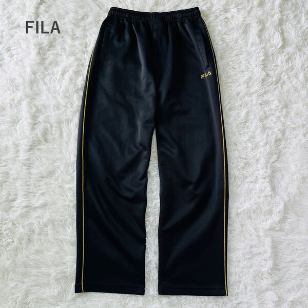 フィラ FILA ジャージパンツ 刺繍ロゴ サイドライン ウエストゴム トレーニング スポーツ ブラック 黒 トラックパンツ M