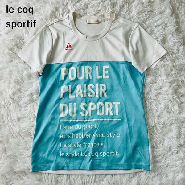 【USED】ルコックスポルティフ le coq sportif 半袖Tシャツ ビッグプリント ロゴ メッシュ スポーツ カジュアル