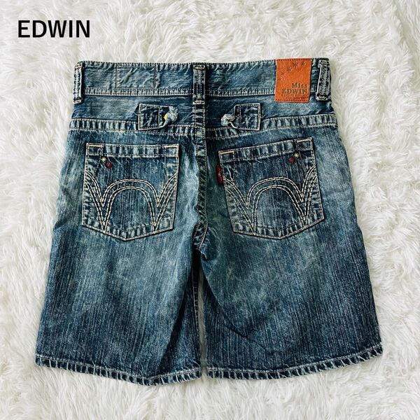 エドウィン Miss EDWIN デニムパンツ ショート ハーフ ジーンズ ジーパン USED加工 レディース Sサイズ