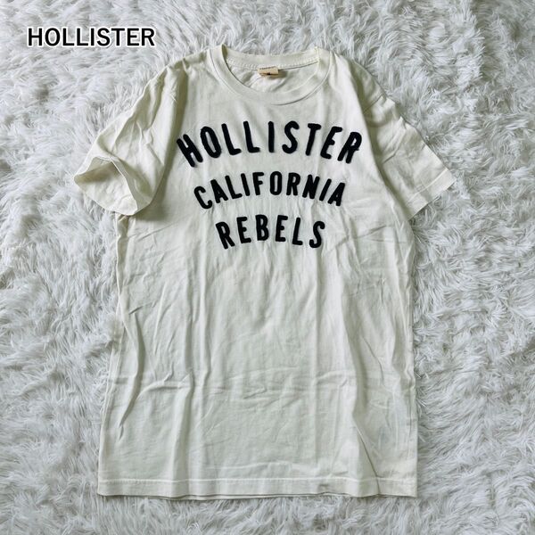 【USED】ホリスター HOLLISTER 半袖Tシャツ 刺繍ロゴ アップリケ 白 ホワイト Mサイズ カジュアル カットソー