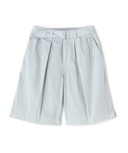 YOKE/ヨーク/Garment Dye Stripe Belted Wide Shorts mist green