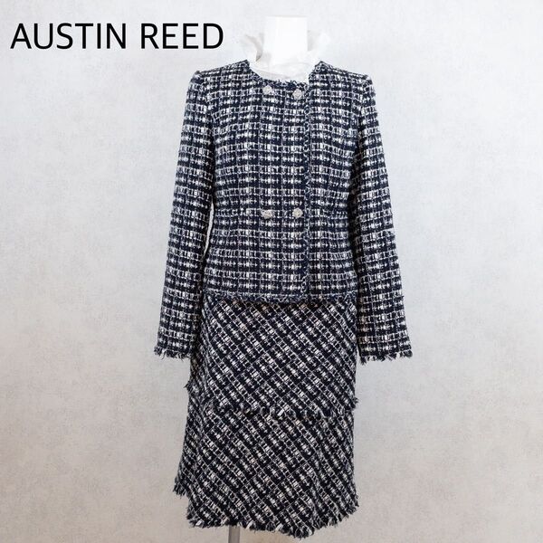 AUSTIN REEDオースチンリード スカートスーツ ツイード 40 セットアップ ノーカラージャケット 英国王室御用達