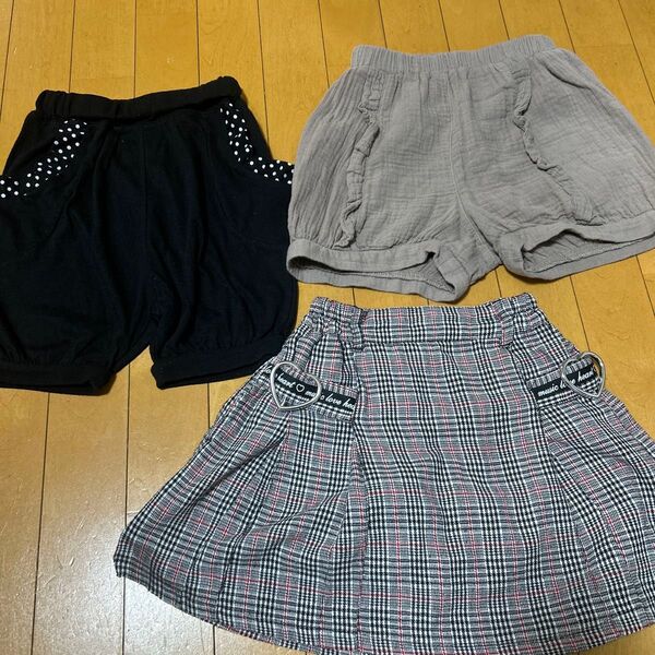 ショートパンツ 女の子 短パン ボトムス キッズ ショート ハーフパンツ 3点 ガールズ 120cm 130cm