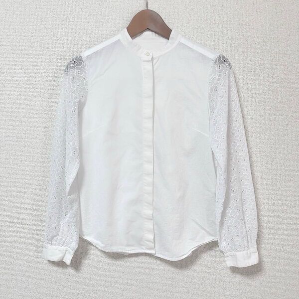 BEAUTY & YOUTH UNITED ARROWS レーススリーブブラウス シャツ 長袖 レース バンドカラー ノーカラー