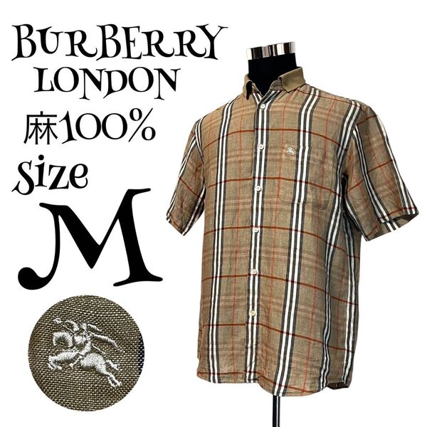 【麻100%】【M】BURBERRY LONDON バーバリー ロンドン ノバチェック シャツ メンズ