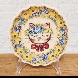 ポーリッシュポタリーポーランド食器◆フリルボウルφ16cm 猫柄新作