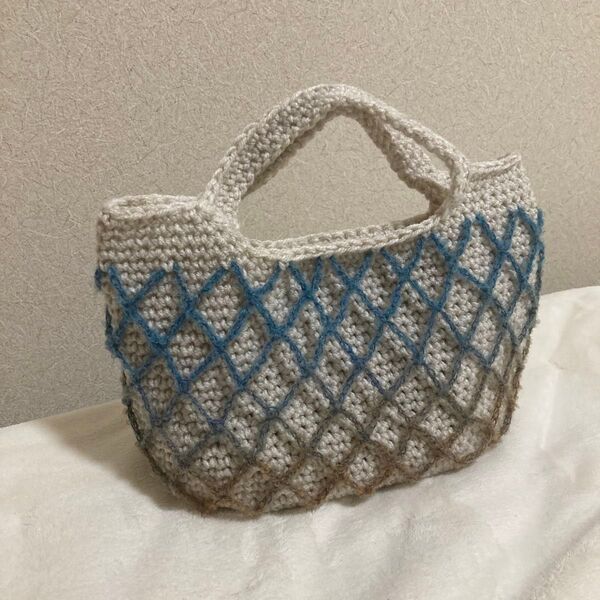ハンドメイド ハンドバッグ 手編み かぎ針編み 毛糸 バッグ 底付き キッズお出かけバック ペット散歩バック