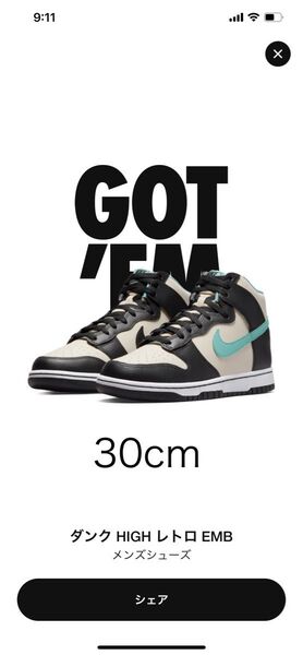 送料無料 NIKE DUNK HIGH EMB "Pearl White and Washed Teal" 30cm スニーカー