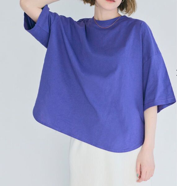 coca サイドスリット入り五分袖ビッグTシャツ カットソー ブルー M 新品