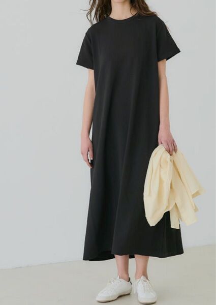 coca エンボス加工半袖マキシロングワンピース ブラック L 新品