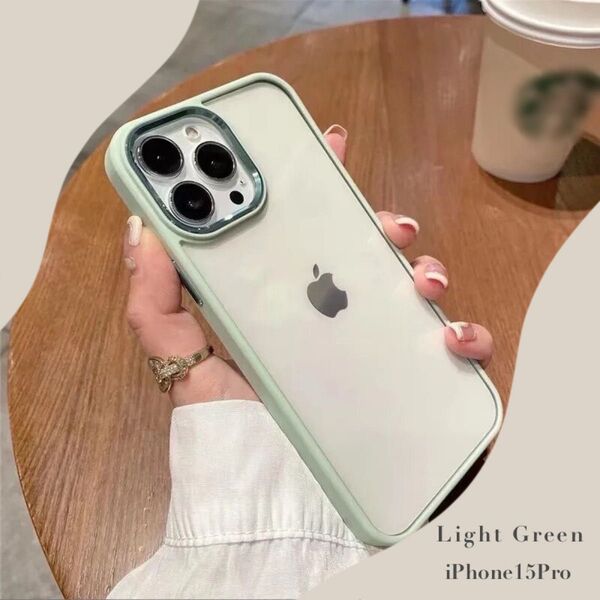 iPhone15Proケース ライトグリーン iPhoneケース スマホケース シンプル クリア かわいい 韓国 透明 耐衝撃