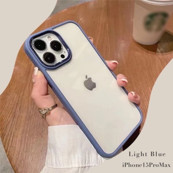 iPhone15ProMaxケース ライトブルー iPhoneケース スマホケース シンプル クリア かわいい 韓国 透明