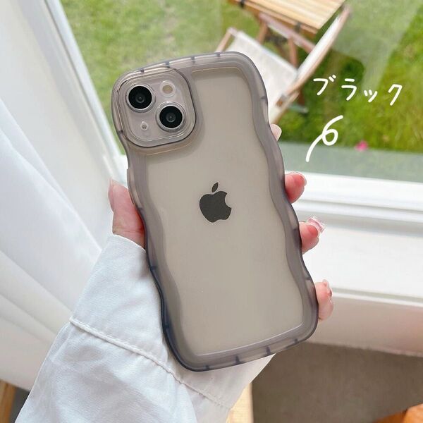 iPhone13ケース ブラック iPhoneケース スマホケース カバー なみなみ かわいい おしゃれ クリア 韓国 透明
