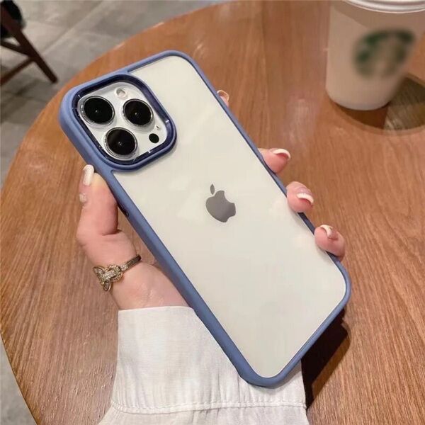 iPhone15ProMaxケース ライトブルー iPhoneケース スマホケース シンプル クリア かわいい 韓国 耐衝撃