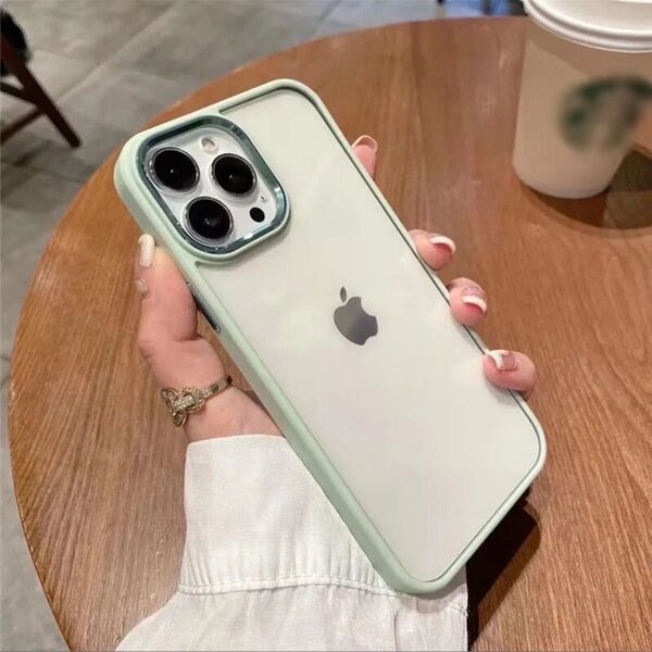 iPhone15Proケース ライトグリーン iPhoneケース スマホケース シンプル クリア かわいい 韓国 透明 耐衝撃