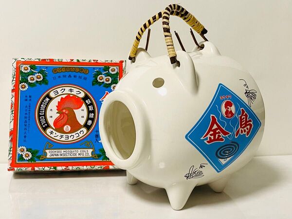 【 未使用 】金鳥(KINCHO) ブタ型蚊遣器 & 十巻入蚊取り線香