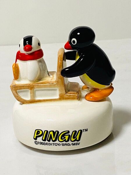 【 激レア 】ヴィンテージ 陶器製PINGU(ピングー) ペアそり オルゴール