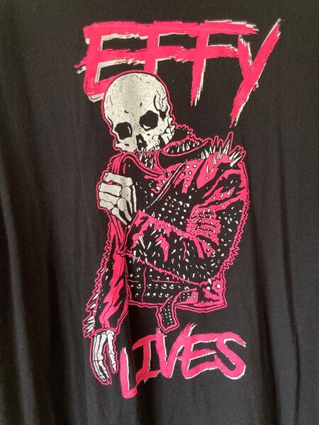 Effy Lives Tシャツ ガイコツ ドクロ スカル バンドT ロックT ブラック XL 古着 GILDAN