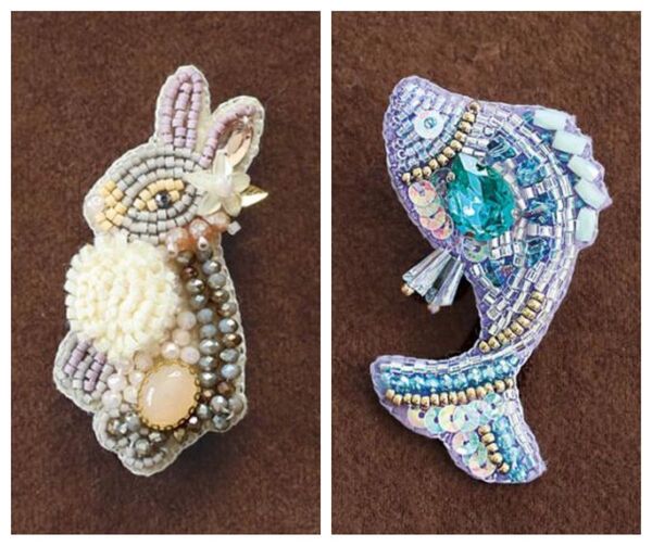 ■ビーズが煌めくお洒落な動物刺しゅうブローチ■キット■2種類セット■ビーズ刺繍