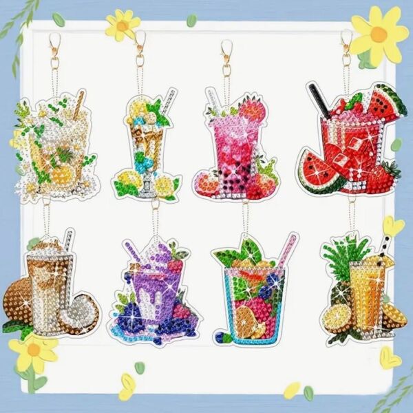 ダイヤモンドアート キーホルダー 8個セット トロピカルドリンク ハンドメイド