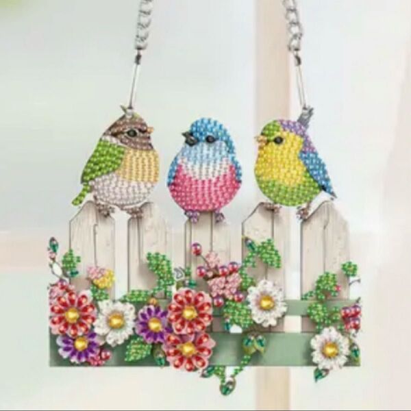 ダイヤモンドアート 吊り下げ 小鳥のトリオ ダイヤモンドペイント ハンドメイド