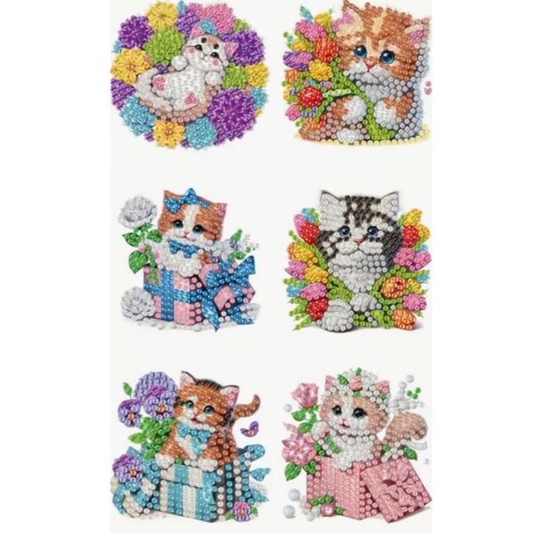 ダイヤモンドアート マグネット 6個セット 花に囲まれたネコにゃん ハンドメイド