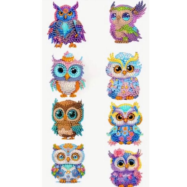 ダイヤモンドアート マグネット 8個セット フクロウのお友達 ハンドメイド