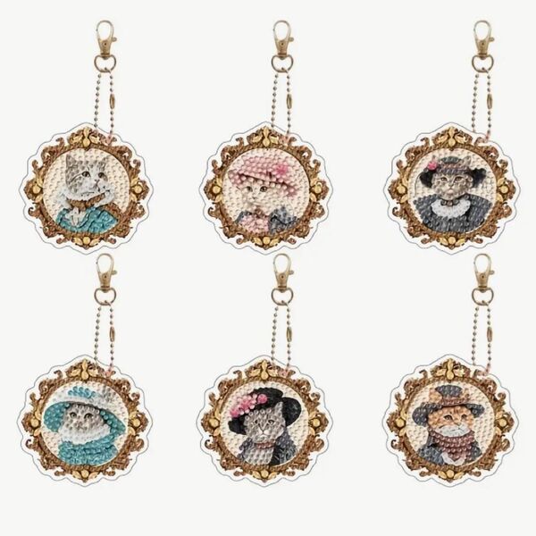 ダイヤモンドアート キーホルダー 6個セット 貴族なにゃんこ ハンドメイド