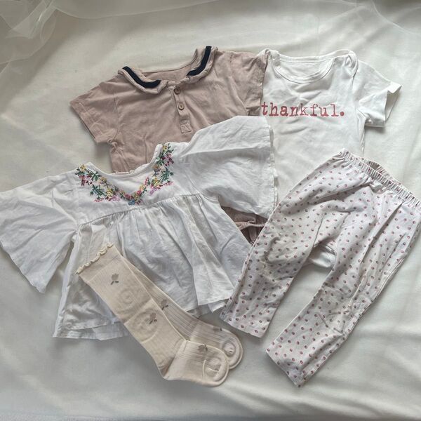 80サイズまとめ 女の子 子供服 ベビー 可愛い ロンパース セーラー服 刺繍ブラウス ニーハイソックス いちご柄レギンス