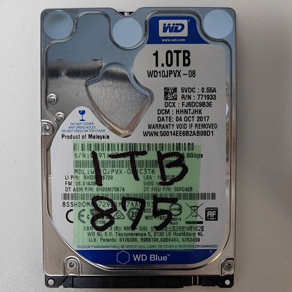 875時間 正常判定 1TB 2.5インチHDD