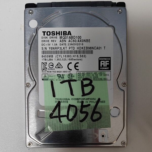 4056時間 正常判定 1TB 2.5インチHDD