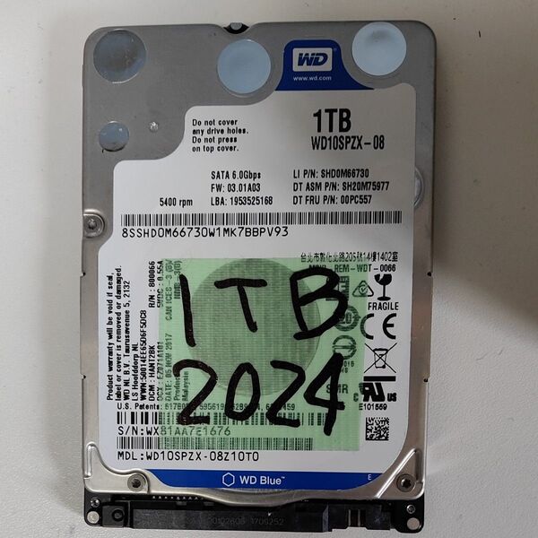 2024時間 正常判定 1TB 2.5インチHDD