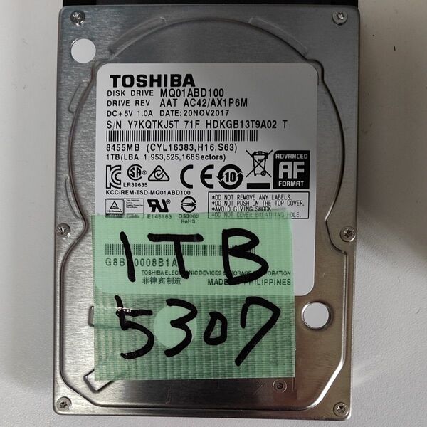 5307時間 正常判定 1TB 2.5インチHDD