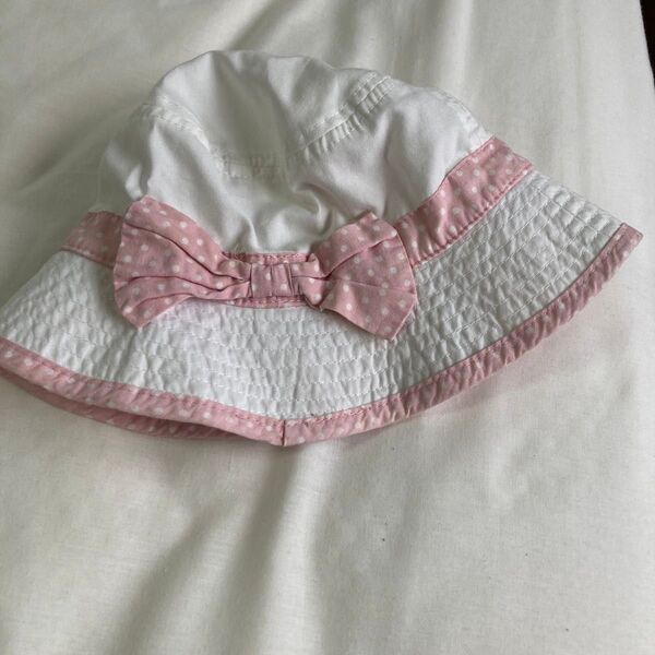 子供用帽子 リボン付き ピンク 水玉 50cm
