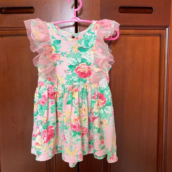 女の子 花柄ワンピース ピンク チュール フリル 90cm