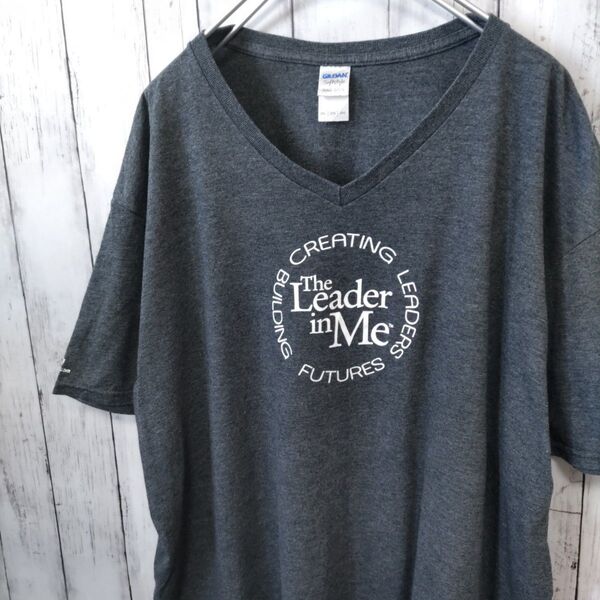 GILDAN ギルダン Vネック ビッグサイズ Tシャツ グレー系 2XL 古着 半袖Tシャツ 半袖プリントTシャツ アメカジ