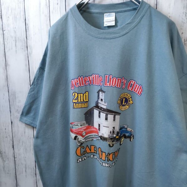 PORT&COMPANY 車 ビッグサイズ Tシャツ ブルー系 2XL 古着
