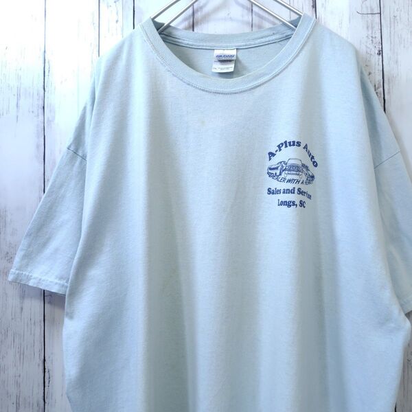 GILDAN 両面プリント 車 ビッグサイズ Tシャツ ブルー系 2XL 古着