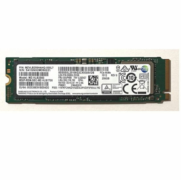 SAMSUNG製 256GB NVMe M.2 SSD type2280 | 健康状態正常85%/電源投入855回/使用9407時間 | サムスン