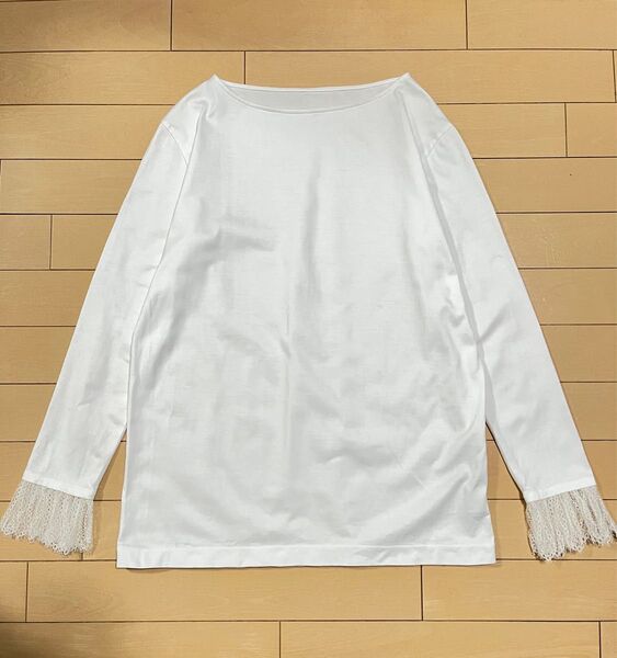 美品/THIRD MAGAZINE 袖口レース ボートネックカットソー 長袖