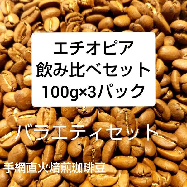 手網直火焙煎珈琲豆エチオピア飲み比べ100g×3パック