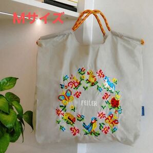 新品 刺繍 エコバッグ 花柄 人気ライトグレー Mサイズ