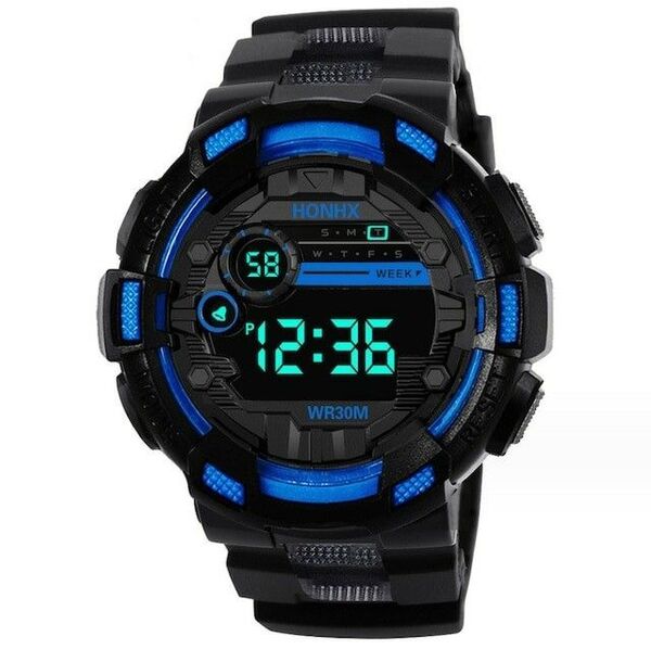 新品 LED デジタル多機能 メンズ レディース 腕時計 黒/青399064670