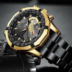 新品 クロノグラフ BOUGARET 腕時計 ラグジュアリー 黒ゴールド3068371210