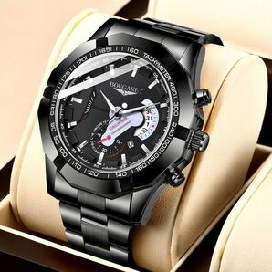 新品 クロノグラフ BOUGARET 腕時計メンズ ラグジュアリーブラック黒4977741210