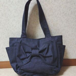 本日限定価格 リボン付きデニムトートバッグ