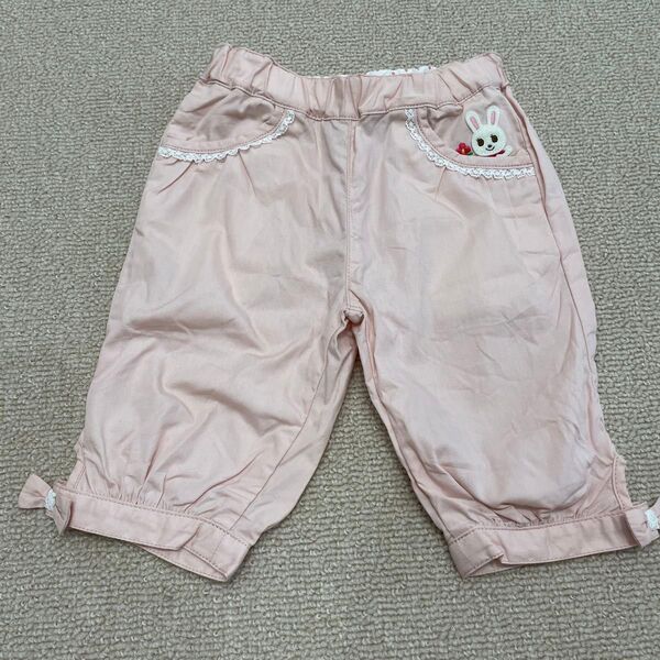 新品ミキハウス女の子 パンツ 七分丈 ピンク うさぎ リボン 90